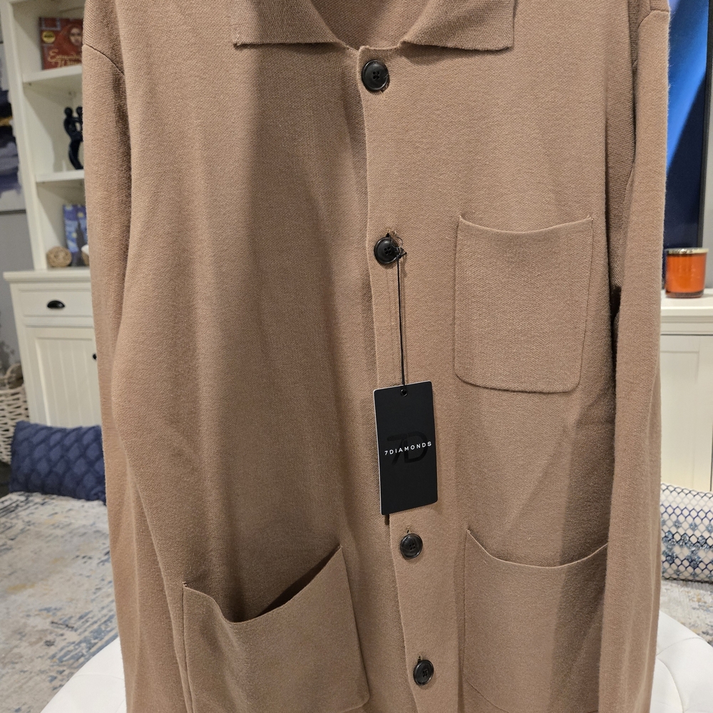 7Diamonds Sweater Cardigan Button Up Beige Stretch Soft Breath Button L NWT - Picture 14 of 16